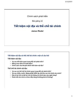 Bài giảng Chính sách phát triển - Bài 22: Tiết kiệm nội địa và thể chế tài chính