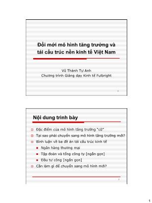 Bài giảng Kinh tế Fulbright - Đổi mới mô hình tăng trưởng và tái cấu trúc nền kinh tế Việt Nam