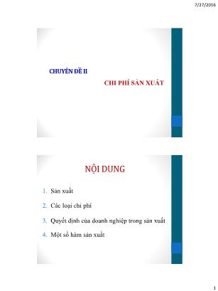 Bài giảng Kinh tế học quản lý - Chương 2: Chi phí sản xuất - Nguyễn Văn Dư