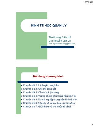 Bài giảng Kinh tế học quản lý - Giới thiệu môn học - Nguyễn Văn Dư