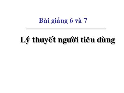 Bài giảng Kinh tế học vi mô dành cho chính sách công - Bài 6+7: Lý thuyết người tiêu dùng - Đặng Văn Thanh