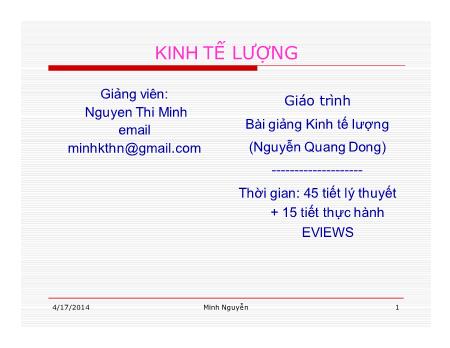 Bài giảng Kinh tế lượng - Nguyễn Thị Minh