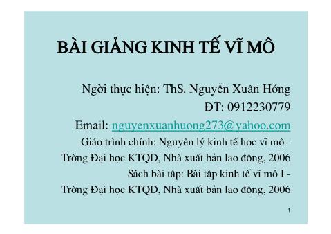 Bài giảng Kinh tế vĩ mô - Nguyễn Xuân Hướng