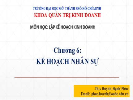 Bài giảng Lập kế hoạch kinh doanh - Chương 6: Kế hoạch nhân sự - Huỳnh Hạnh Phúc