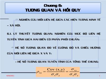 Bài giảng Nguyên lý thống kê kinh tế - Chương 6: Tương quan và hồi quy - Nguyễn Văn Phong