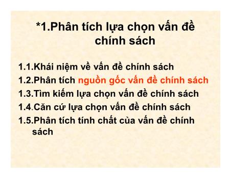 Bài giảng Phân tích lựa chọn vấn đề chính sách