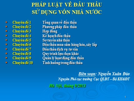 Bài giảng Pháp luật về đấu thầu sử dụng vốn Nhà nước - Nguyễn Xuân Đào