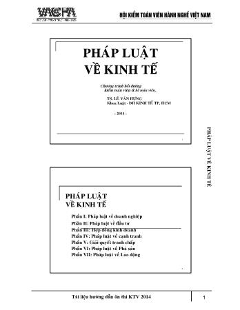 Bài giảng Pháp luật về kinh tế - Lê Văn Hưng