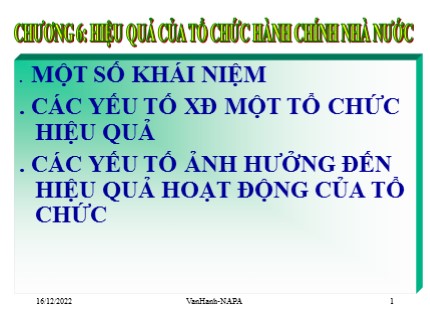 Bài giảng Quản lý và phát triển tổ chức hành chính nhà nuớc - Chương 6: Hiệu quả của tổ chức hành chính Nhà nước