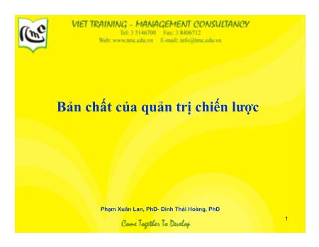 Bài giảng Quản trị chiến lược - Chương 1: Bản chất của quản trị chiến lược - Phạm Xuân Lan