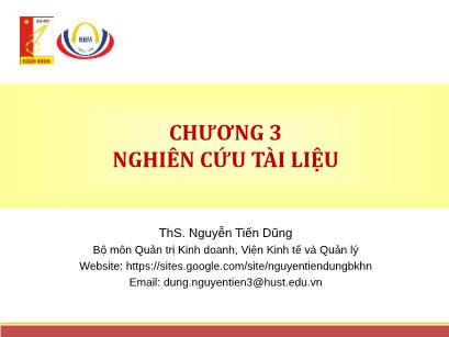 Bài giảng Quản trị kinh doanh - Chương 3: Nghiên cứu tài liệu - Nguyễn Tiến Dũng