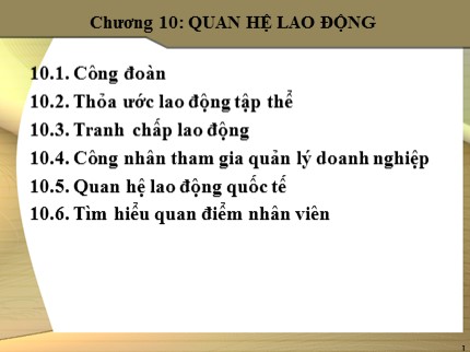 Bài giảng Quản trị nguồn nhân lực - Chương 10: Quan hệ lao động - Trần Phi Hoàng