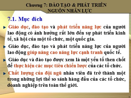 Bài giảng Quản trị nguồn nhân lực - Chương 7: Đào tạo và phát triển nguồn nhân lực - Trần Phi Hoàng