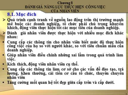 Bài giảng Quản trị nguồn nhân lực - Chương 8: Đánh giá năng lực thực hiện công việc của nhân viên - Trần Phi Hoàng