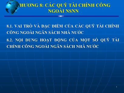 Bài giảng Tài chính công - Chương 8: Các quỹ tài chính công ngoài ngân sách nhà nước