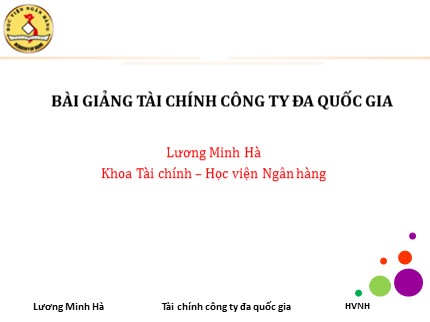 Bài giảng Tài chính công ty đa quốc gia - Chương 1: Những vấn đề cơ bản về tài chính công ty đa quốc gia - Lương Minh Hà