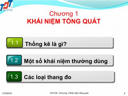 Bài giảng Thống kê trong kinh doanh và kinh tế - Chương 1: Khái niệm tổng quát - Chế Ngọc Hà