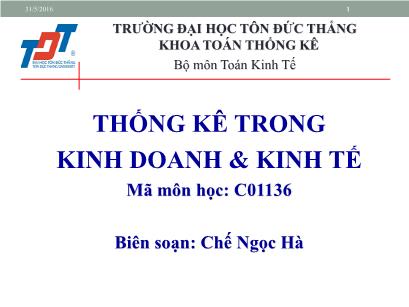 Bài giảng Thống kê trong kinh doanh và kinh tế - Giới thiệu - Chế Ngọc Hà