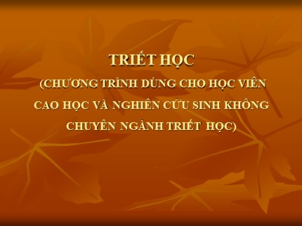 Bốn Bài giảng Triết học (Chương trình dùng cho học viên cao học và nghiên cứu sinh không chuyên ngành triết học) - Chương 1: Khái luận về triết học và lịch sử triết học