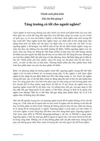 Giáo trình Chính sách phát triển - Bài 9: Tăng trưởng có tốt cho người nghèo?