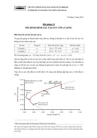 Giáo trình Kinh tế Fulbright - Bài 11: Mô hình định giá tài sản vốn CAPM