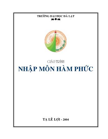 Giáo trình Nhập môn hàm phức - Trường Đại học Đà Lạt