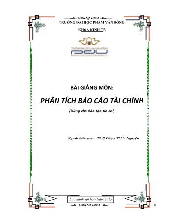 Giáo trình Phân tích báo cáo tài chính - Phạm Thị Ý Nguyện