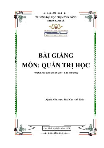 Giáo trình Quản trị học - Cao Anh Thảo