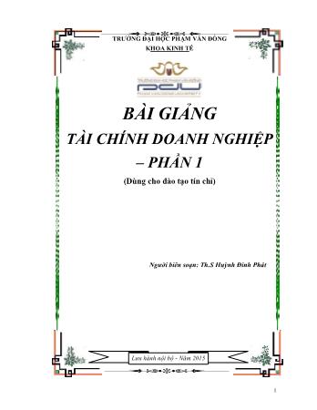 Giáo trình Tài chính doanh nghiệp (Phần 1) - Huỳnh Đinh Phát