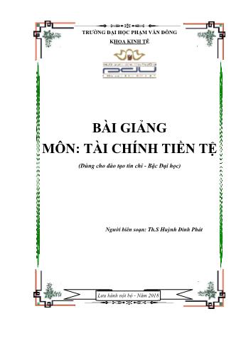 Giáo trình Tài chính tiền tệ - Huỳnh Đinh Phát