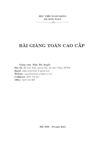 Giáo trình Toán cao cấp - Trần Thị Xuyến