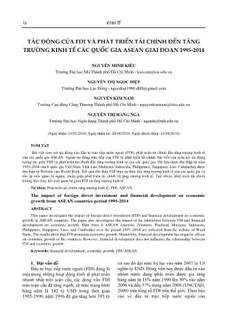 Tác động của FDI và phát triển tài chính đến tăng trưởng kinh tế các quốc gia ASEAN giai đoạn 1995-2014