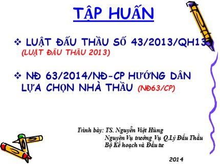 Tập huấn Luật đấu thầu - Nguyễn Việt Hùng