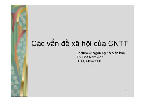 Bài giảng Các vấn đề xã hội của CNTT - Lecture 3: Ngôn ngữ & văn hóa - Đào Nam Anh