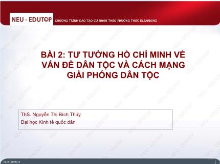 Bài giảng Chương trình đào tạo cử nhân theo phương thức Elearning - Bài 2: Tư tưởng Hồ Chính Minh về vấn đề dân tộc và cách mạng giải phóng dân tộc - Nguyễn Thị Bích Thủy