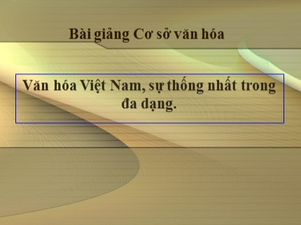 Bài giảng Cơ sở văn hóa - Bài: Văn hóa Việt Nam, sự Thống Nhất trong đa dạng