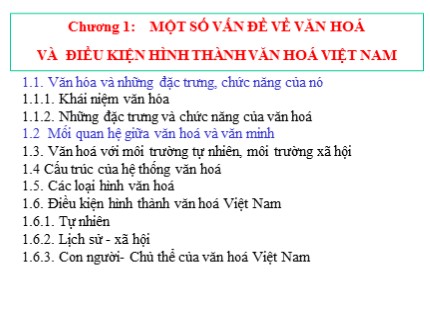 Bài giảng Cơ sở văn hóa - Chương 1: Một số vấn đề về văn hóa và điều kiện hình thành văn hóa Việt Nam