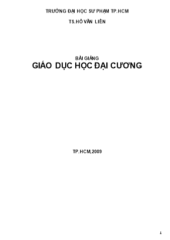 Bài giảng Giáo dục học đại cương - Hồ Văn Liên