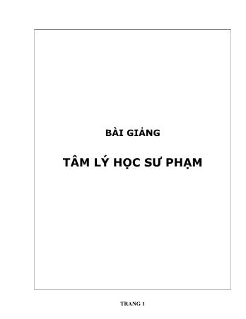 Bài giảng Tâm lý học sư phạm