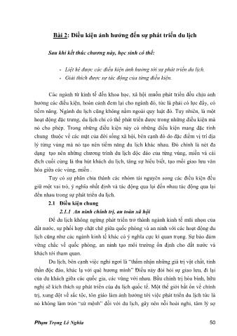 Bài giảng Tổng quan du lịch - Bài 2: Điều kiện ảnh hưởng đến sự phát triển du lịch - Phạm Trọng Lê Nghĩa