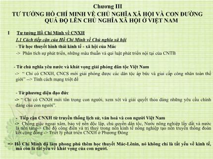 Bài giảng Tư tưởng Hồ Chí Minh - Chương III: Tư tưởng Hồ Chí Minh về chủ nghĩa xã hội và con đường quá độ lên chủ nghĩa xã hội ở Việt Nam