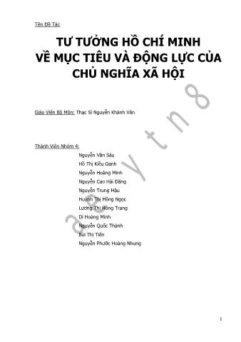 Đề tài Tư tưởng Hồ Chí Minh về mục tiêu và động lực của chủ nghĩa xã hội