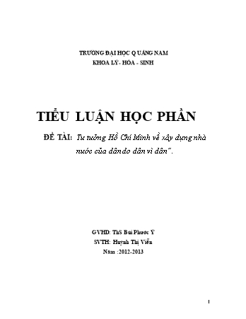 Đề tài Tư tưởng Hồ Chí Minh về xây dựng nhà nước của dân do dân vì dân