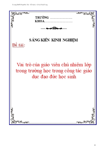 SKKN Vai trò của giáo viên chủ nhiệm lớp trong trường học trong công tác giáo dục đạo đức học sinh