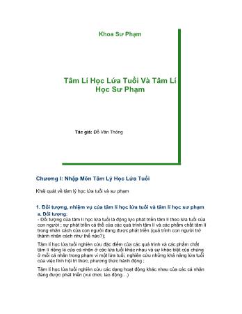 Tâm lí học lứa tuổi và tâm lí học sư phạm - Đỗ Văn Thông