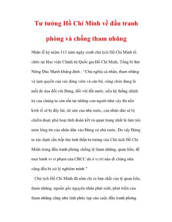 Tư tưởng Hồ Chí Minh về đấu tranh phòng và chống tham nhũng