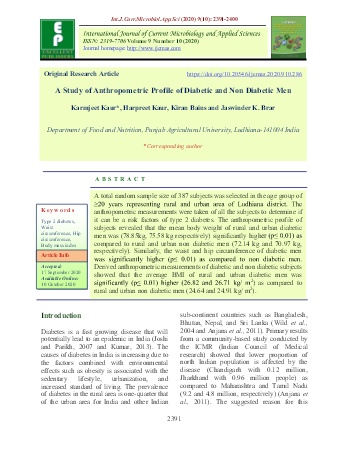 A Study of Anthropometric Profile of Diabetic and Non Diabetic Men