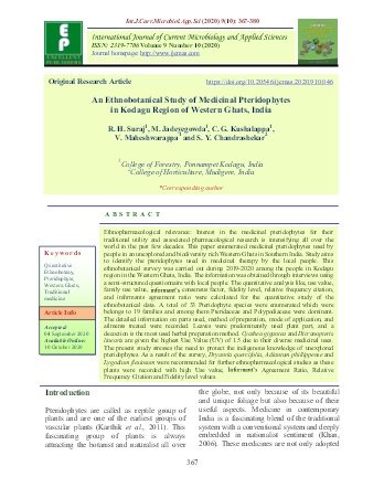 An Ethnobotanical Study of Medicinal Pteridophytes in Kodagu Region of Western Ghats, India