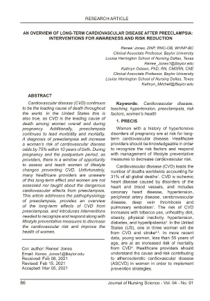 An overview of long-term cardiovascular disease after preeclampsia: Interventions for awareness and risk reduction