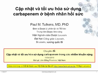 Bài giảng Cập nhật và tối ưu hóa sử dụng Carbapenem ở bệnh nhân hồi sức